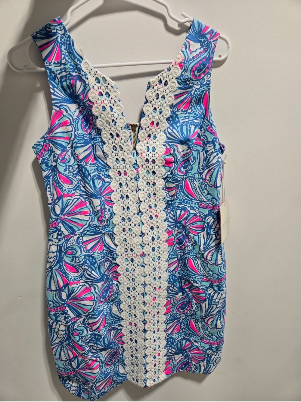 Lilly Pulitzer for Target Blue and Pink Mini Dress with White Lace Trim
